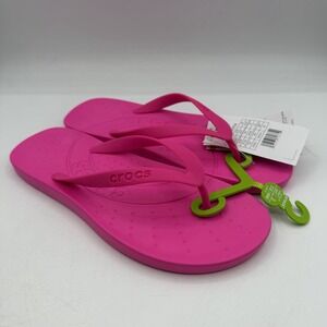 Crocs Flip Flops Womens 7 Bright Pink Crush Slip On Thong Sandals 210089-6TW NWT